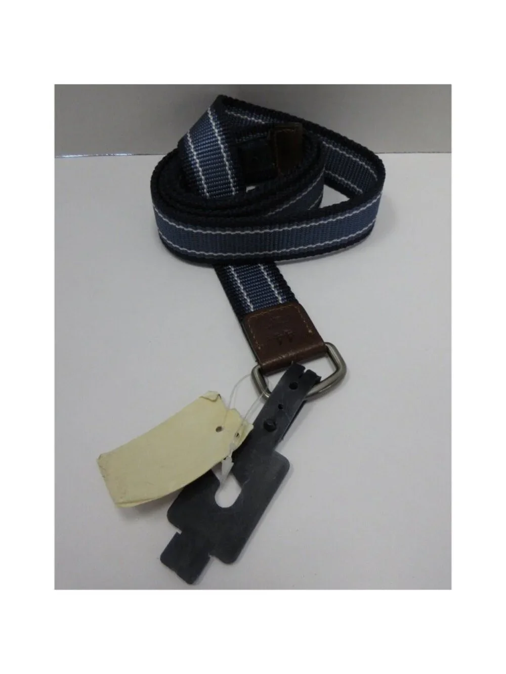 Brooks Brothers Belt 44 Stripe Ribbon Webbing Leather D-Ring Preppy NEW